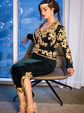 Dark Green Karakou Algerian Caftan Mermaid Evening Dresses 3 Peices Detachable Belt Prom Dress Gold Lace Party Gowns Dark green